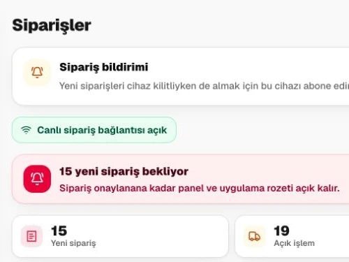 Demo Kebap yönetim panelinde canlı sipariş bildirimi