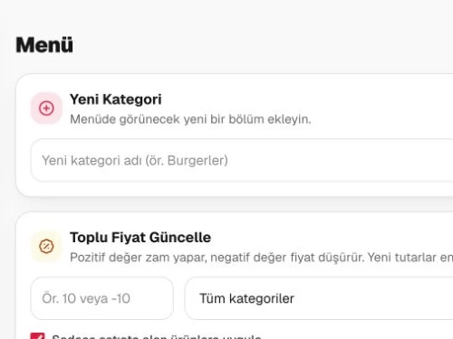 Demo Kebap yönetim panelinde toplu fiyat güncelleme