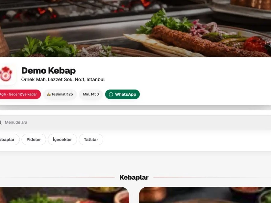 Demo Kebap'in gerçek müşteri sipariş menüsü